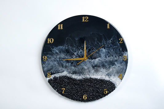 Resin black clock, epoxy wall art , resin wave art, ocean lover gift, housewarming gift, Resin clock, home gift, gift for mom,Resin wall art